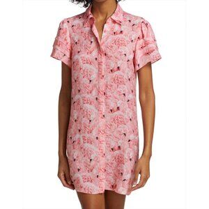 Alice + Olivia Jem Flamingo Print Mini Shirt Dress Pink Feather Bird Tunic M